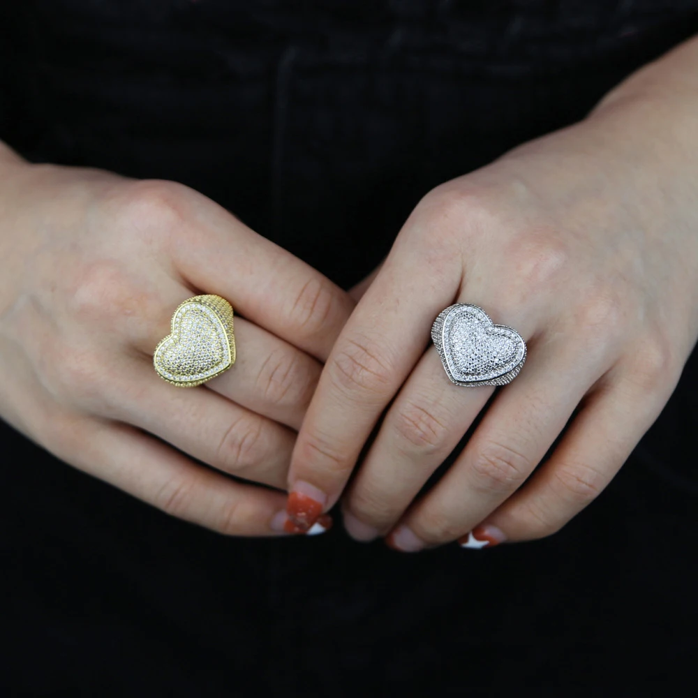 Anztilam Love Heart Iced Out Rings For Women Bling Zircon Bling Finger Wedding Ring Jewelry Party Gifts Free Ship