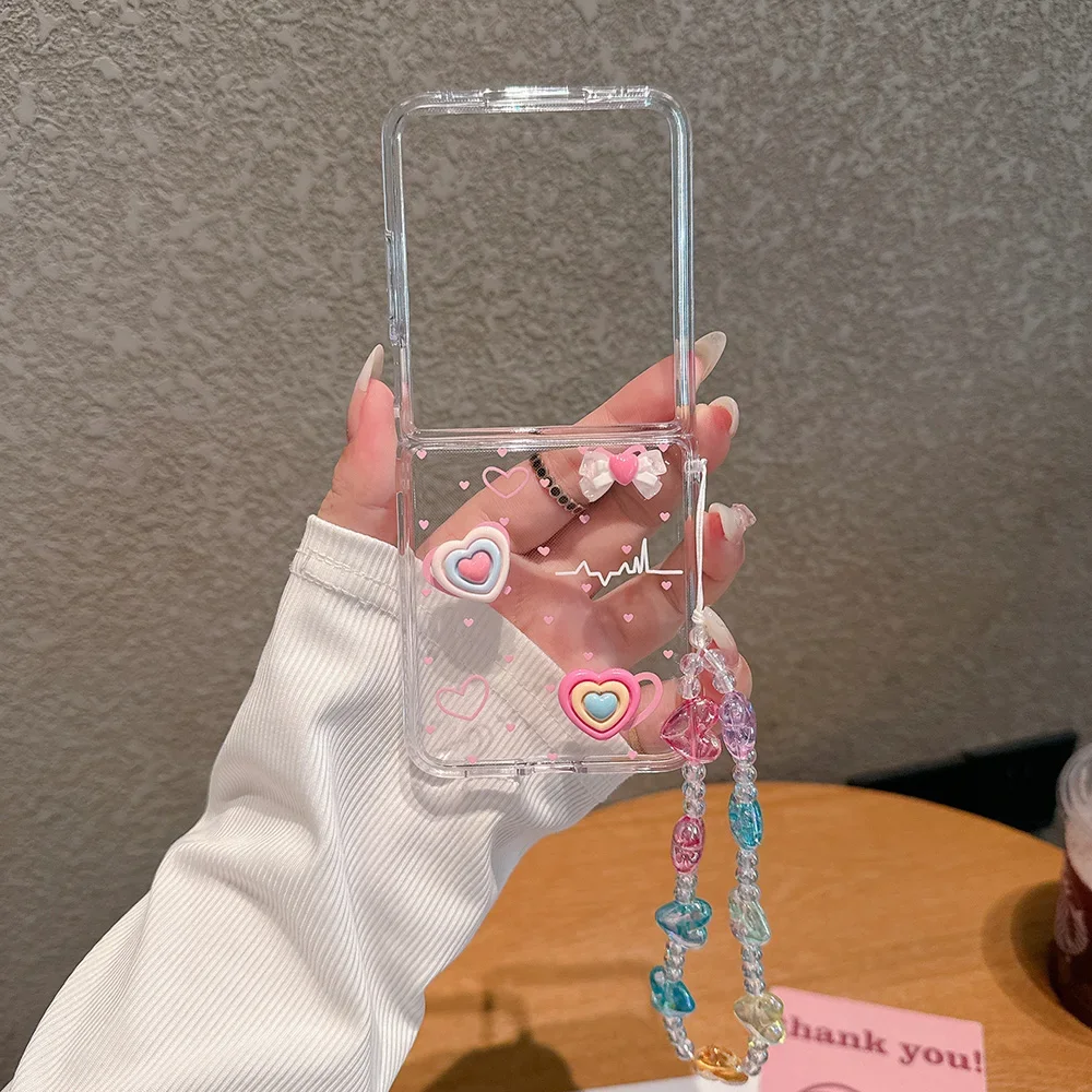 

For Xiaomi MIX Flip MIXFlip Case 3D Cute Pattern Transparent Folding With Bracelet Shockproof Protective Hard Cover Accessories