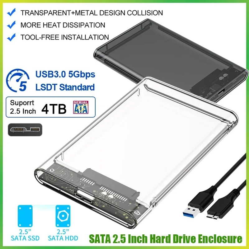 【Fast Delivery】2.5 inch SSD HDD Enclosure External Hard Disk Case Free SATA to USB 3.0 Cable Transparent Casing Cover
