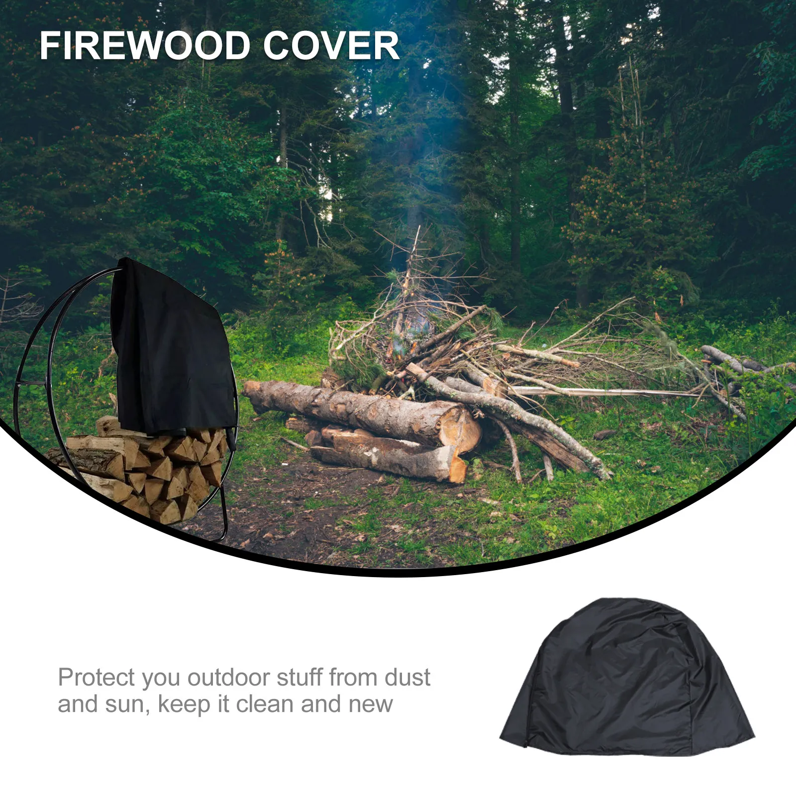 Firewood Rack Cover Waterproof Windproof UV Resistant Black Oxford Fabric Outdoor Log Storage Protector