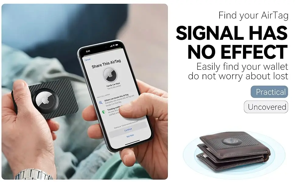 Eayburst AirTag Kartenhalter für Apple AirTag, Brieftaschen-Einsatz aus ultra-dünnem Carbonfaser, Kartenetui für Geldbörse und Rucksack – Detail 4