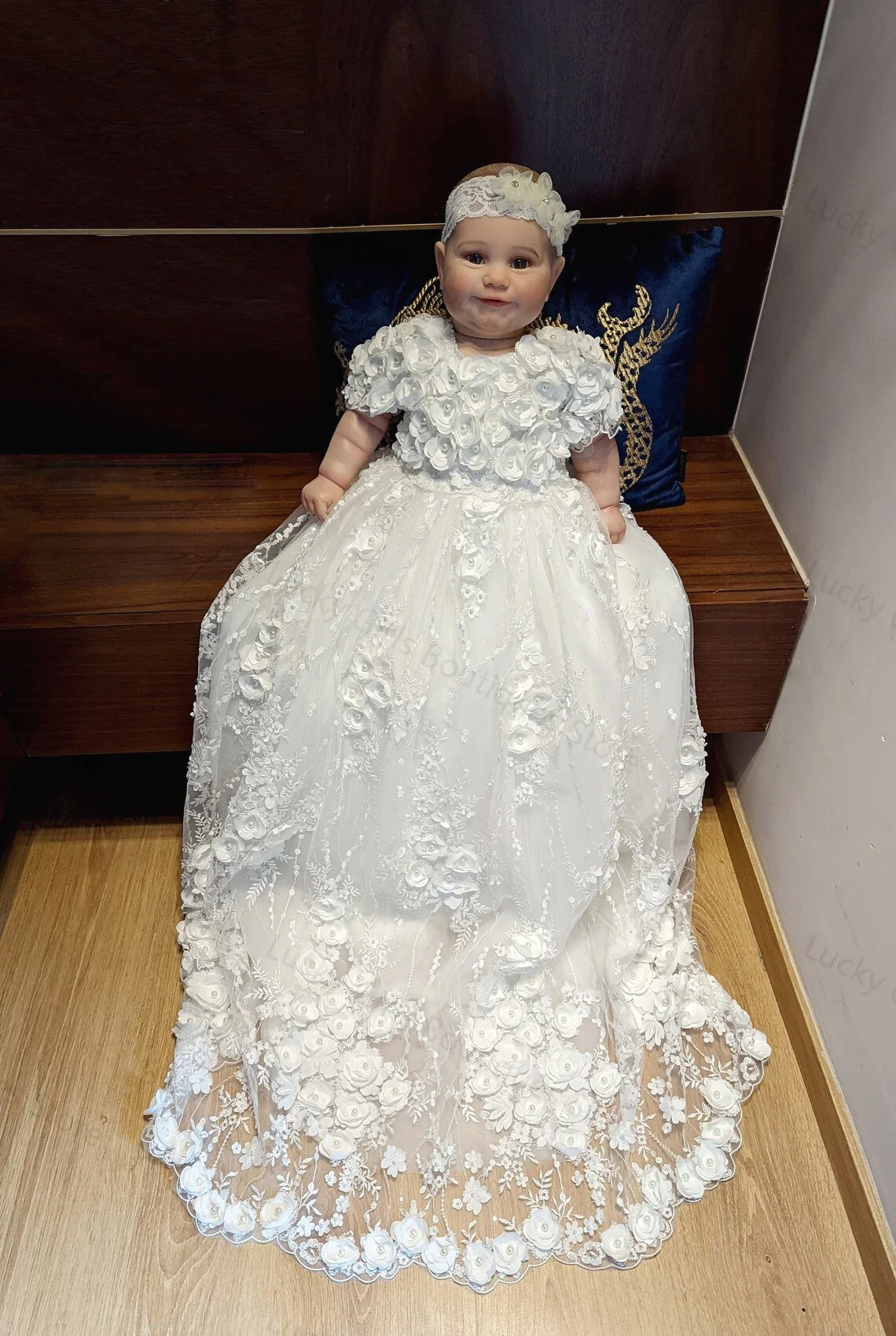 Vestidos de bautizo blancos para bebé, apliques florales de encaje para niñas, bautismo con capó, vestidos de primera comunión de cumpleaños para niños recién nacidos de lujo