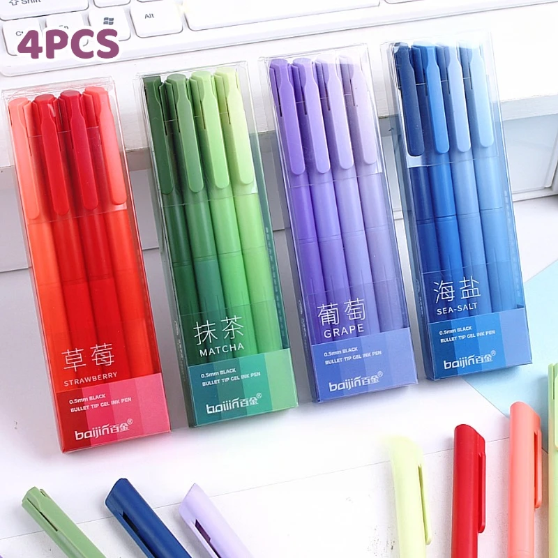 

4pcs/set Muted Morandi Color Gradient Gel Pe Aesthetic Journaling Pen 0.5mm Black Ink Quick-Dry Smooth Writing Pen for Students