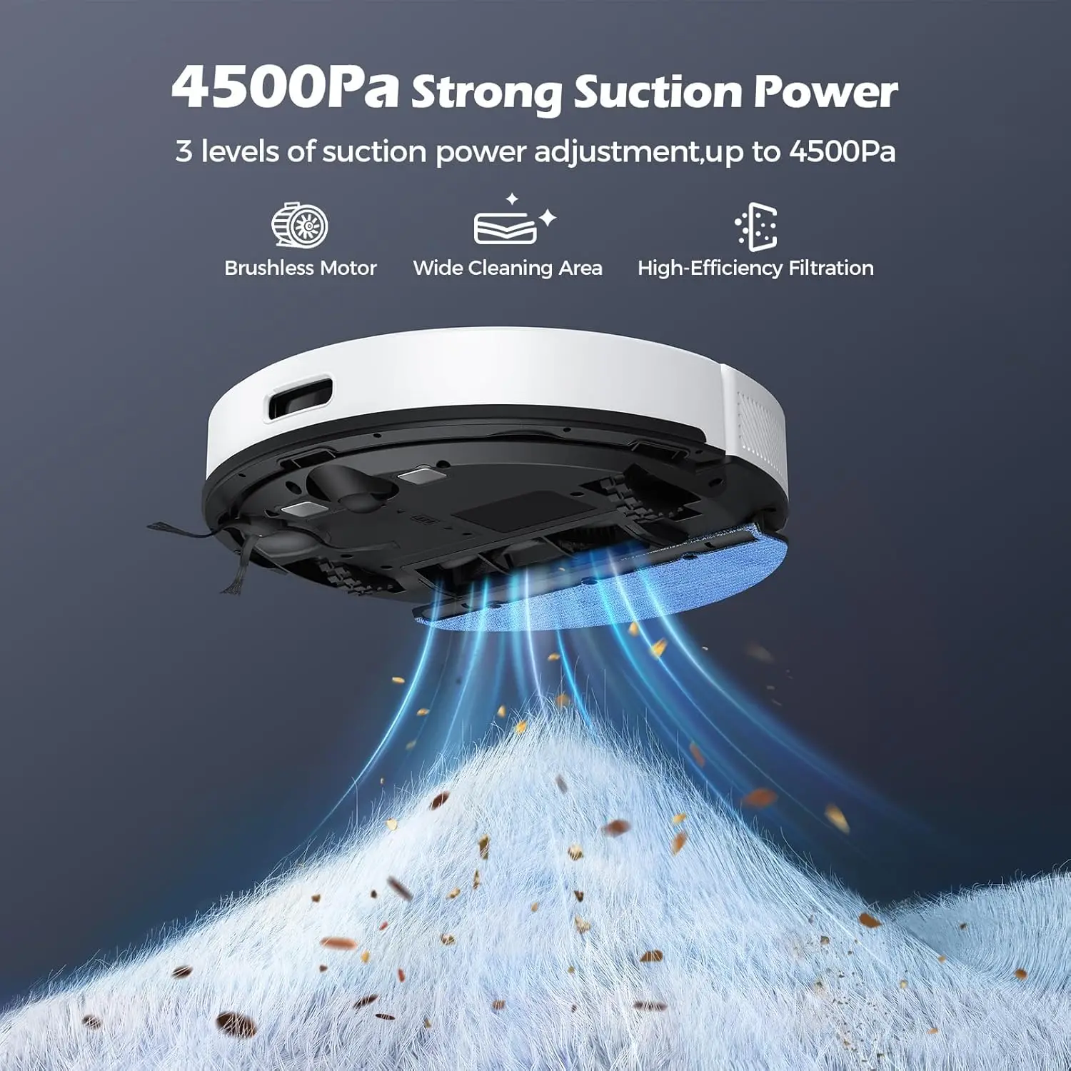 Combo robot aspirapolvere e scopa 3 in 1, robot aspirapolvere da 4500 Pa con mappatura, navigazione LiDAR, 5 mappe, 24 zone No-Go, WiFi/App/Alexa