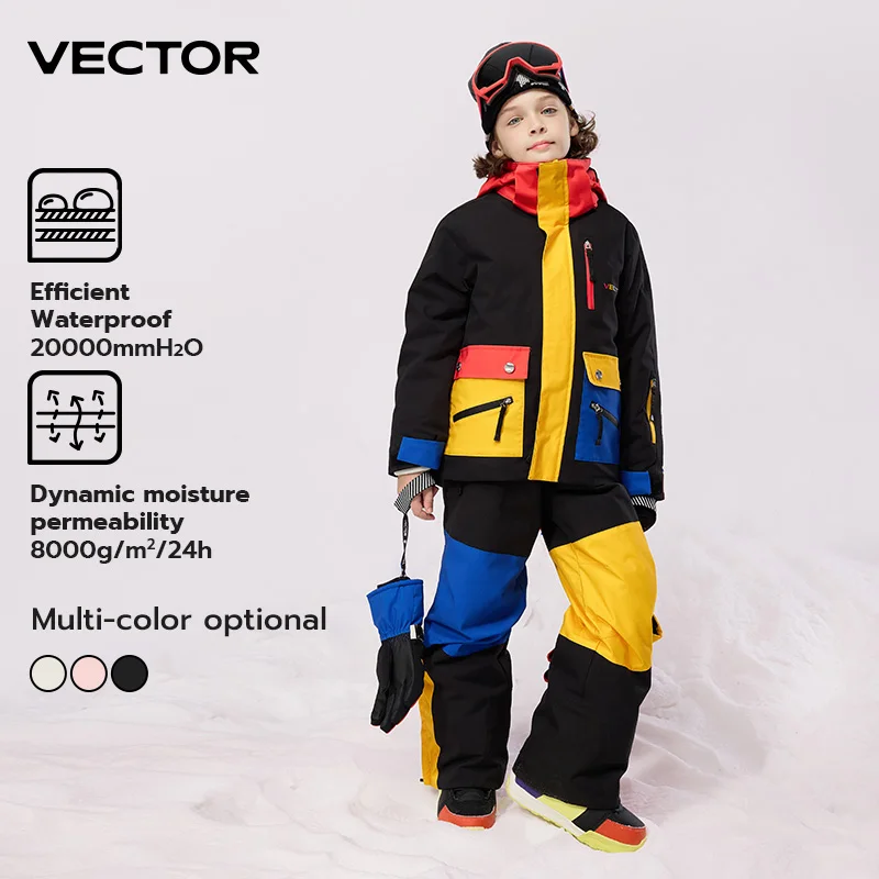 VECTOR Children's Fleece Adjustable Ski Jacket Ski Pants Boys and Girls Waterproof and Breathable Outdoor Customization 2025