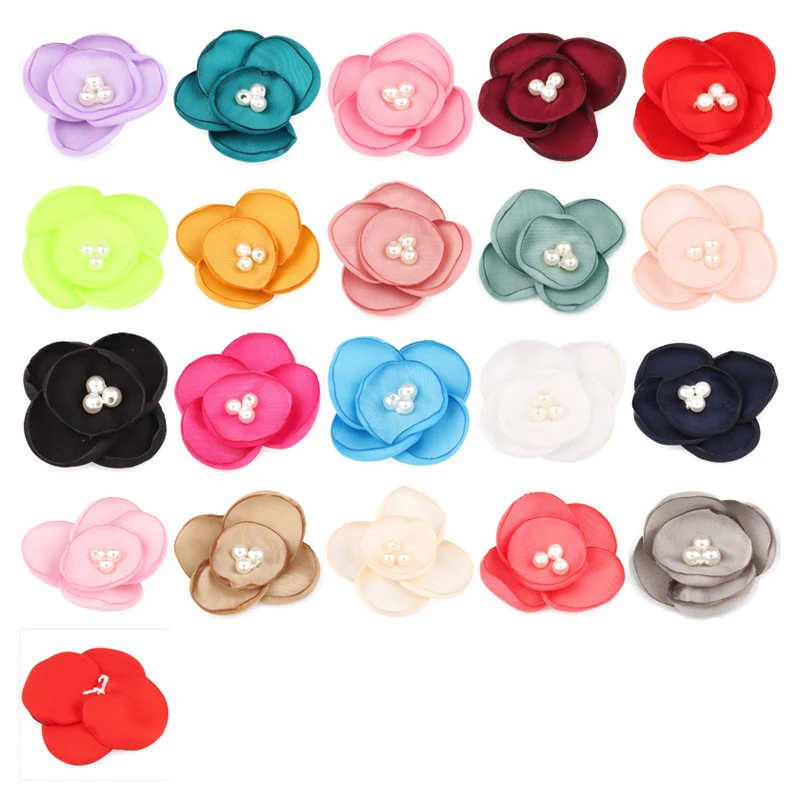 5cm Newborn Chiffon Petals Flower with Pearls No Clips Fabric Hair Flowers For Kids Girls Hair Accessories/Headbands