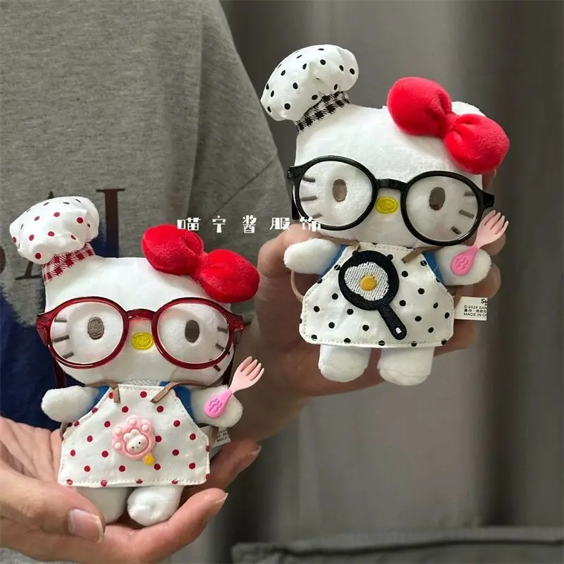 

Kawaii Cute Glasses Hello Kitty Pendant Plush Doll Bag Chef Toy School Bag Doll Plush Pendant Keychain Gift For Girls Backpack