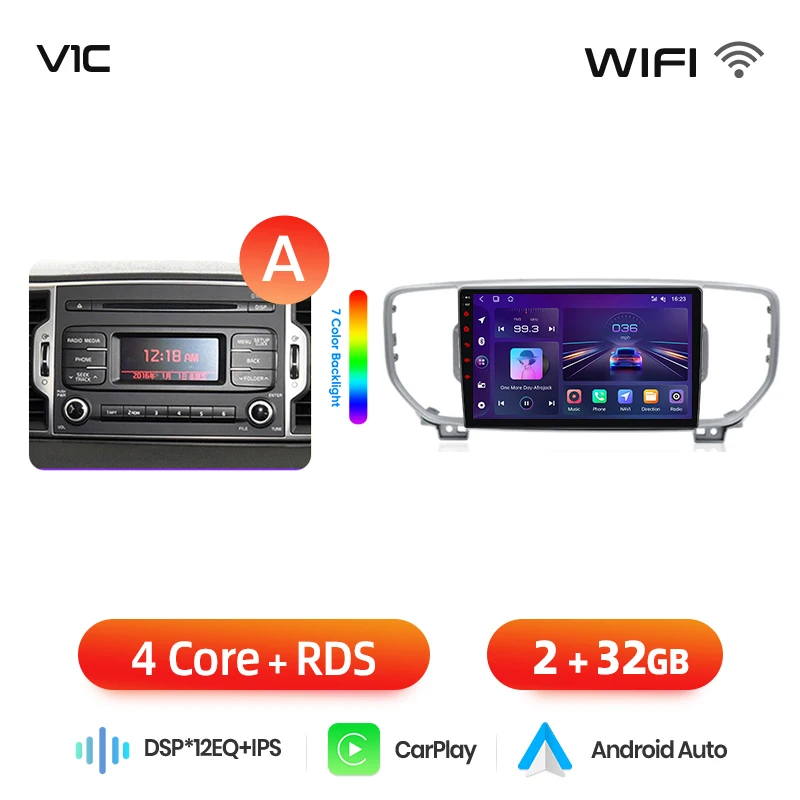 Junsun draadloze CarPlay Android Auto autoradio voor Kia Sportage Mk4 (QL) 2015-2021 met ingebouwde koelventilator, Android GPS navigatie, multimediaspeler, WiFi, DSP, RDS, BT, SWC, IPS touchscreen,