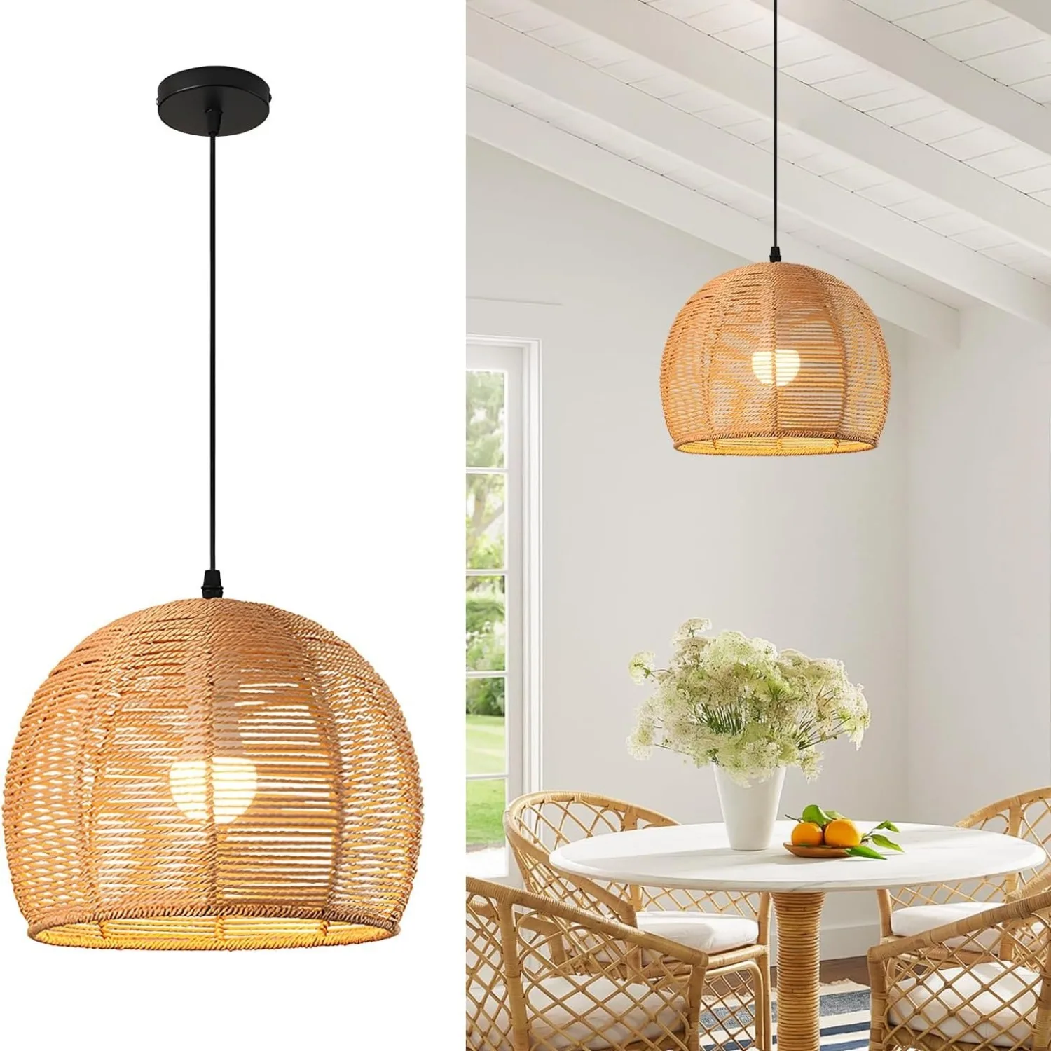 JOYINLED Paper Rope Farmhouse Pendant Light Fixtures E26/E27 Boho Chandelier for Hallway Bedroom Kitchen Entryway Living Room