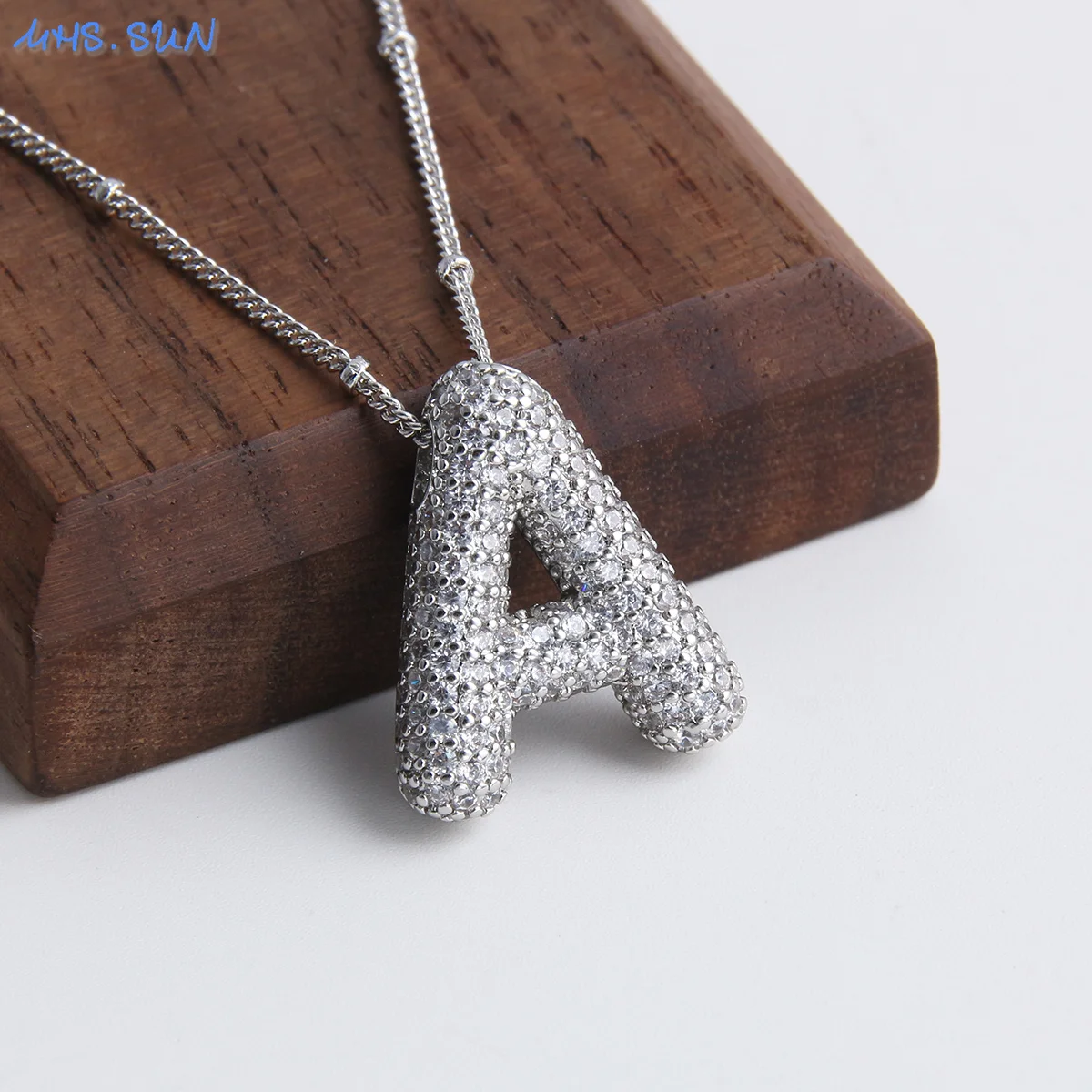 MHS.SUN High Quality Bubble Initial Necklace Letter A-Z Silver Color Zircon 26 Initial Balloon Pendant For Women Men Jewelry