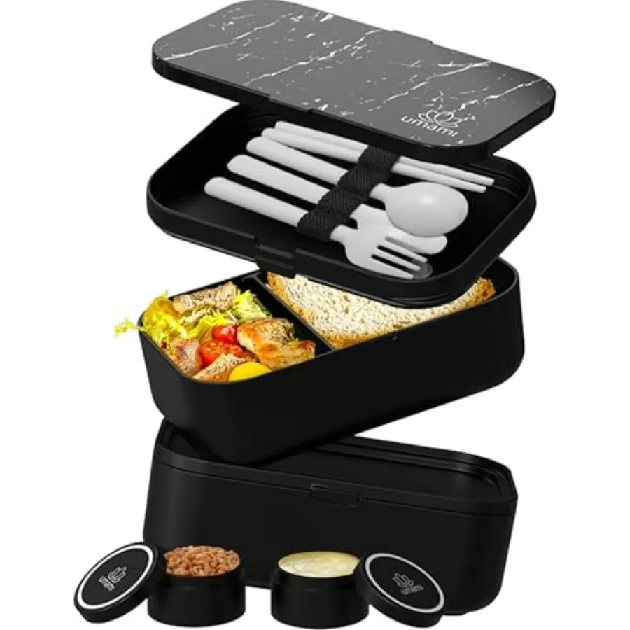 

Umami Bento Box Adult AllIn1 with 4 Utensils 2 Sauce Jars 2 Dividers 100 Leakproof Microwave Dishwasher Safe Stackable Lunch Co