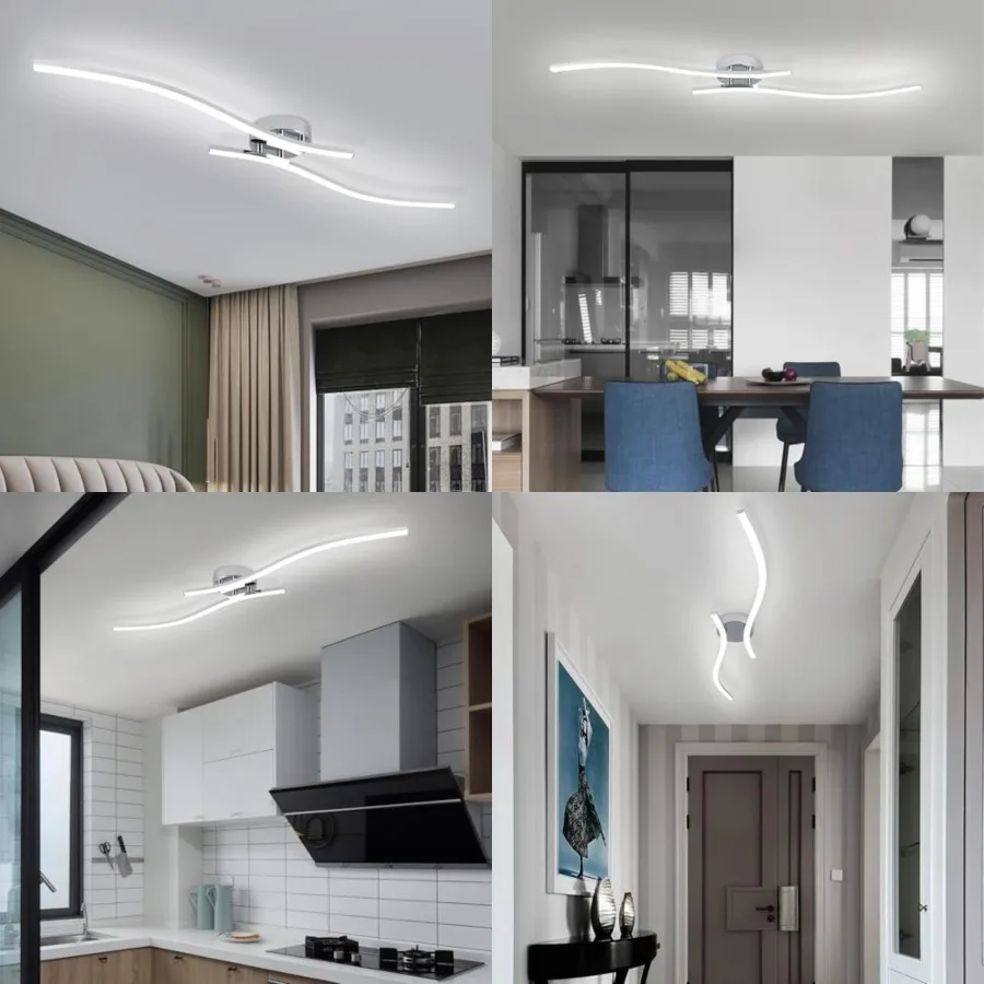 

28W Chrome Linear Ceiling Light Modern LED Ceiling Light Fixture 6000K Aluminum Long Ceiling Lamp for Hallway, Kitchen, Bedroom