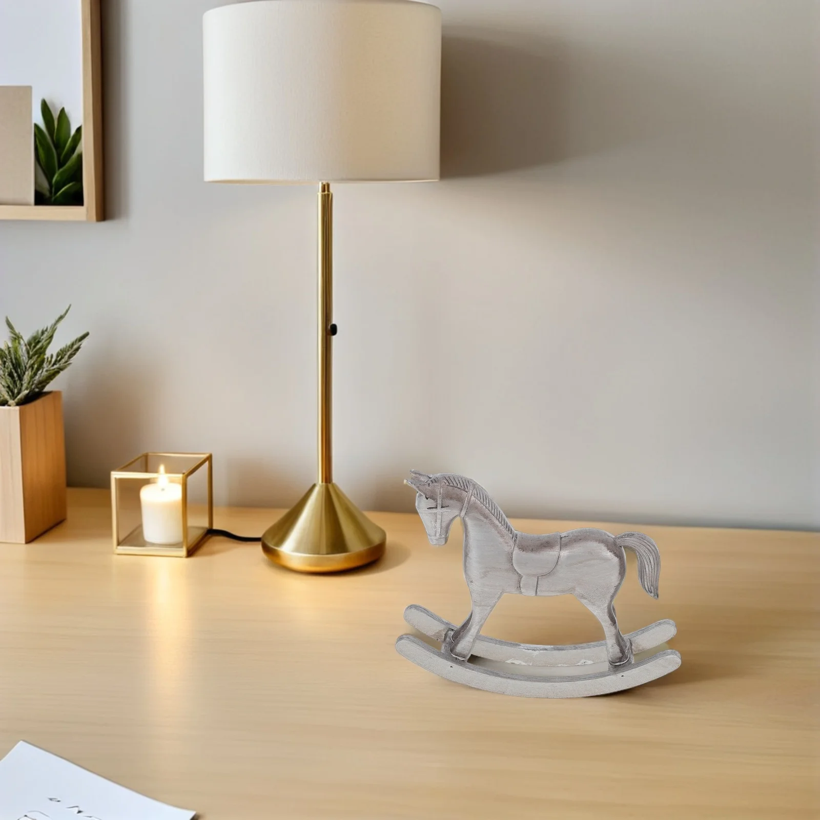 

Wooden Rocking Horse Vintage Handmade Animal Sculpture Desk Shelf Decor Living Room Office Table Ornament Home Furnishing