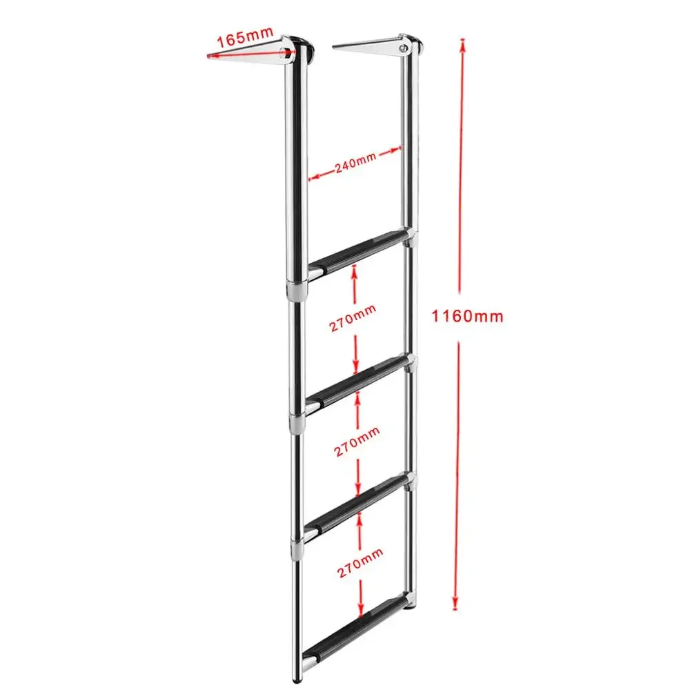 Escada dobrável telescópica para barco, 4 degraus, aço inoxidável, hardware marinho, plataforma de natação externa, acessórios para iate marinho