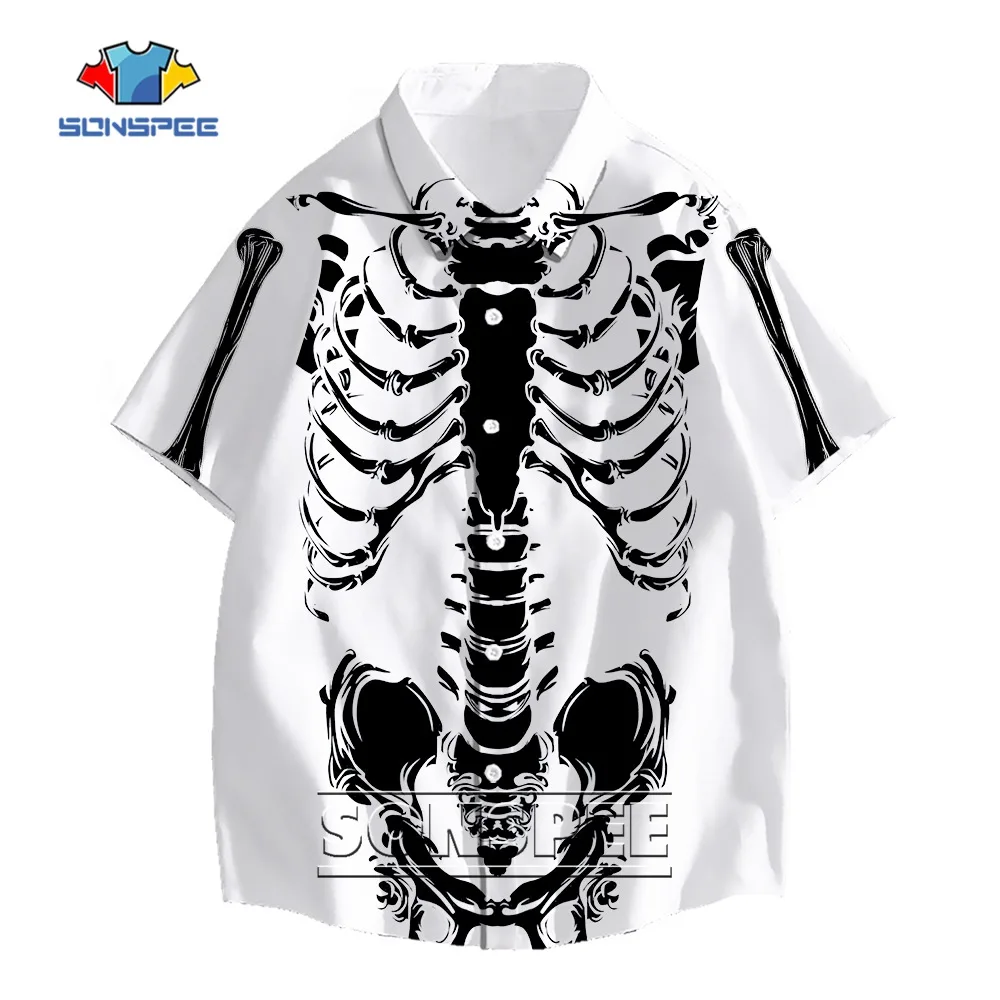 SONSPEE Cool Body Skeleton Shirt Amazing Design Custom Hawaiian Shirt Summer Harajuku Casual Loose Short Sleeve Top Beach Shirts