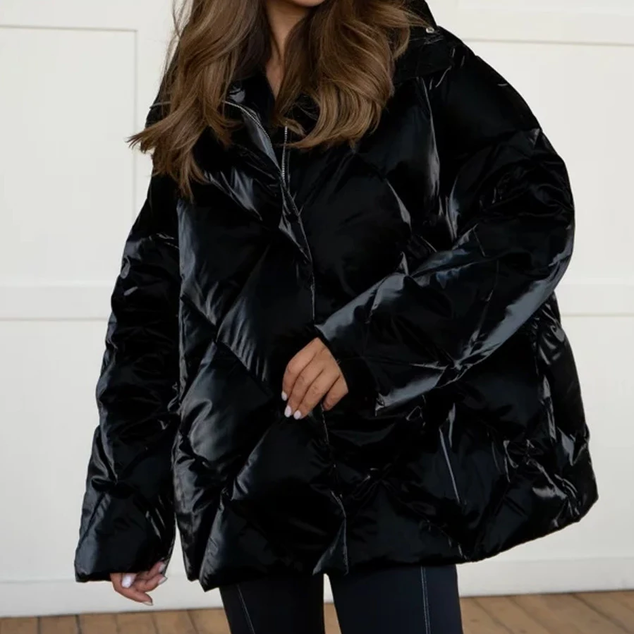 Chaqueta acolchada de algodón a cuadros para mujer, moda de venta al por menor americana, abrigo grueso con solapa grande, abrigo cálido Simple informal de invierno