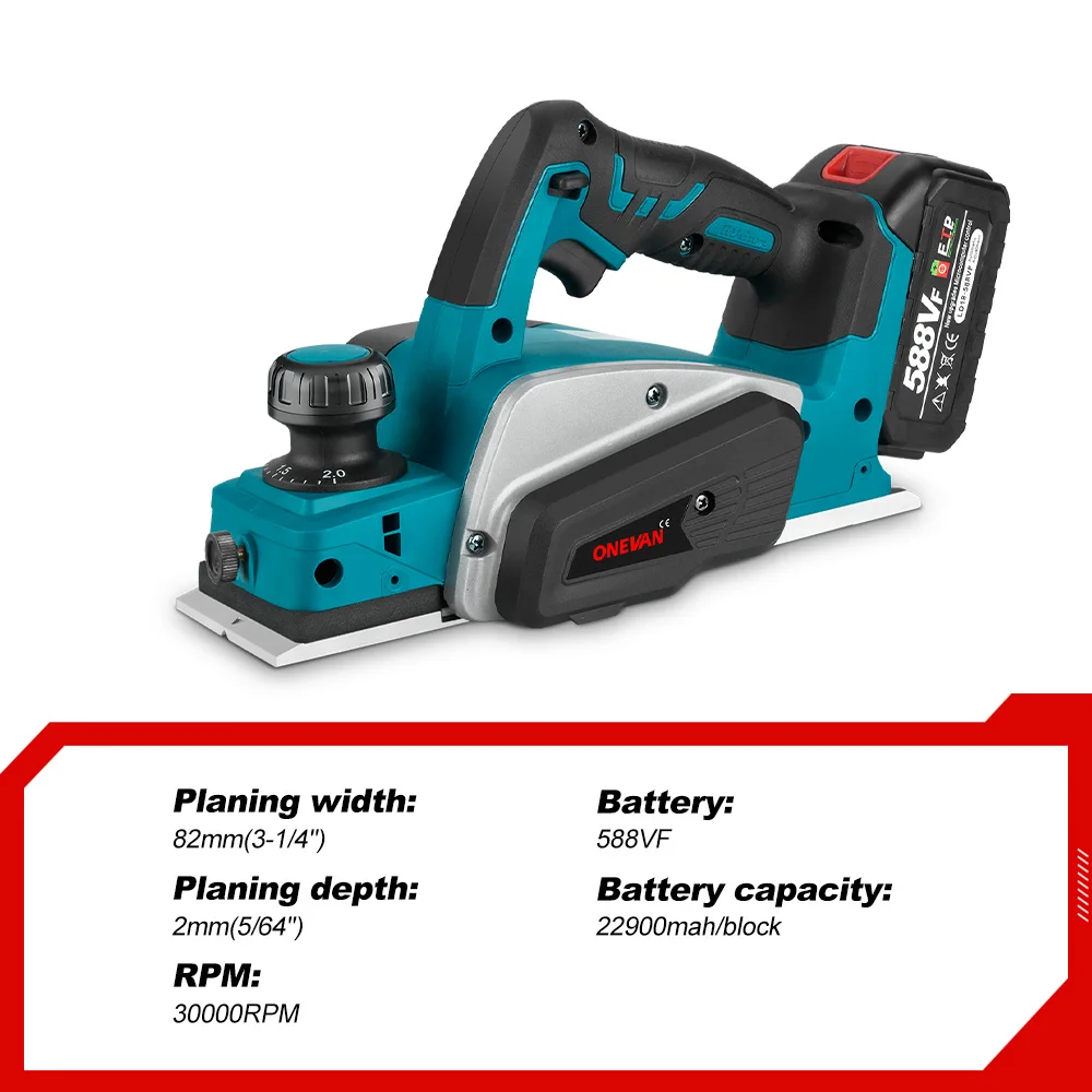 ONEVAN 82MM 30000RPM Bürstenlosen Elektrische Hobel Akku-fräse Trimmer Holz Schleifen Schneiden Power Werkzeuge Für 18V makita Batterie