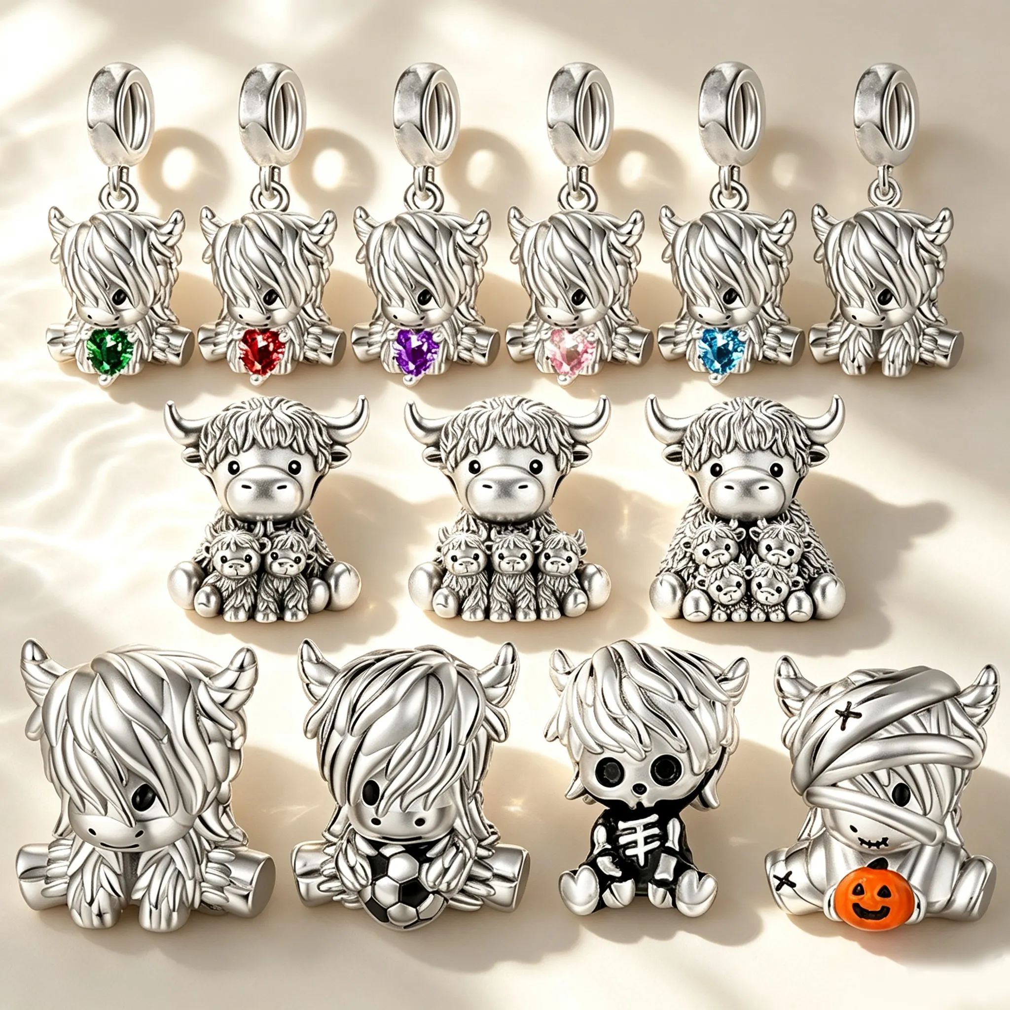 Hot Highland Cow Stud Earrings Charm Beads Pendant Fit Original Snake Silver Bracelet Necklace Beads for Diy Jewelry Women Gift