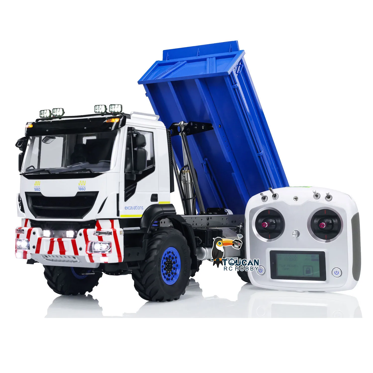 4x4 RC Hydraulic 1/14 Metal Dumper Truck Remote Control Dump Car Tipper Assembled Painted Model with Sounds Spotlight THZH1820