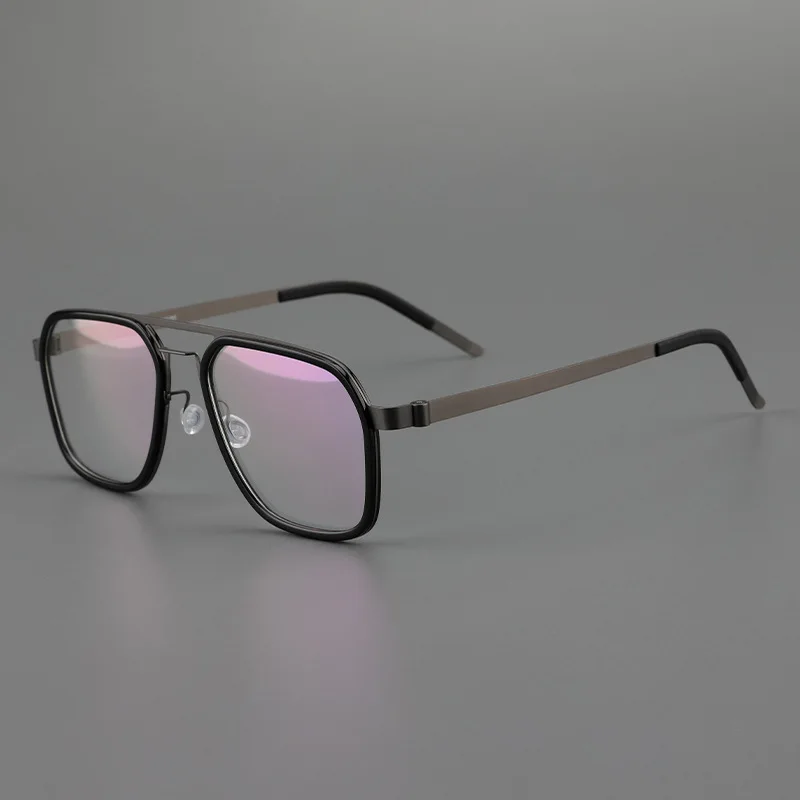 New Pure Titanium Eyeglass Frame Can Be Equipped with Degree Lenses Classic Trendy Box, Double Crossbeam Design for Men Glasses