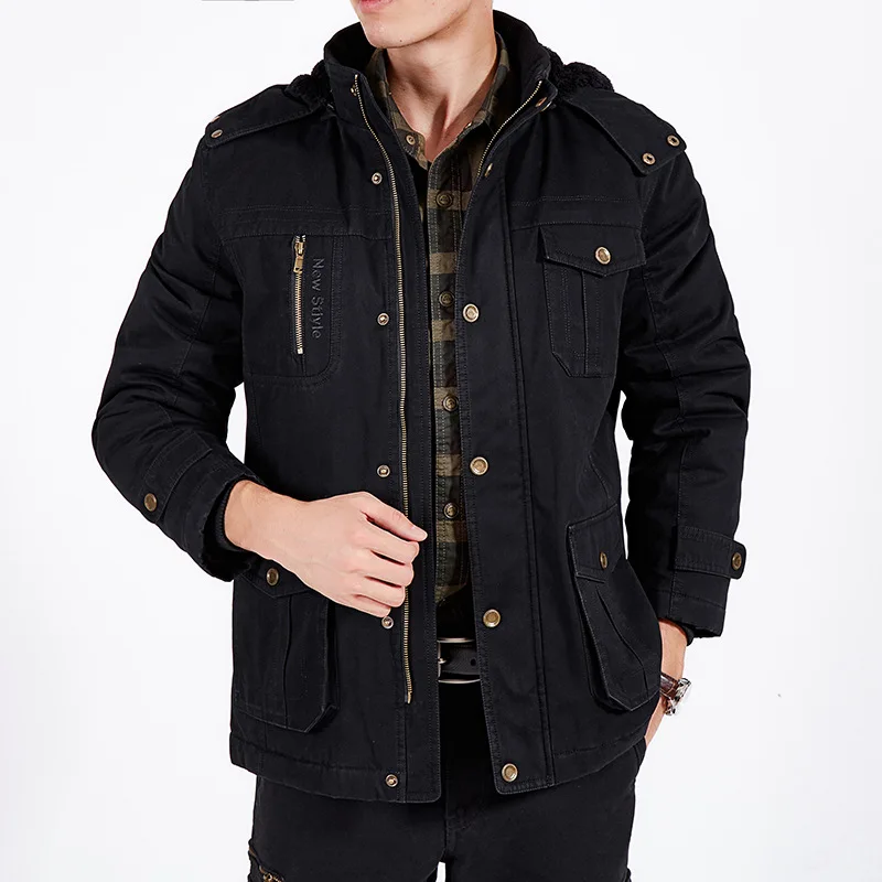 

2023 New Winter Plus Size Men's Thickened Mid Length Hooded Warm Loose Solid Casual Cotton Coat