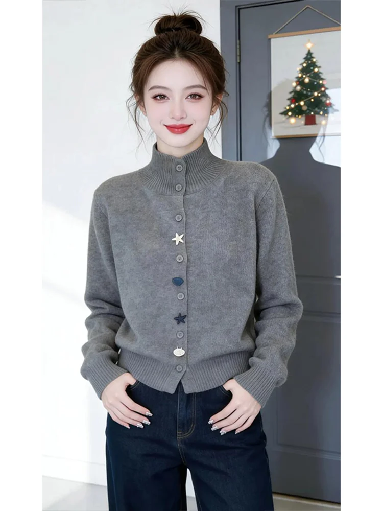 

mat Knitted Sweater Women's Spring Autumn f High Collar Versatile Casual Loose Fit Long Sve Polyester Base
