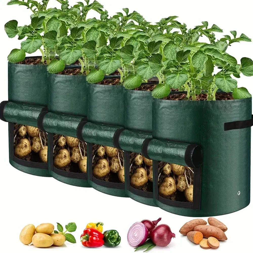 

5PCs Garden Supplies Vegetable Plant Grow Bag Planting Container Bag Thicken Garden Pot DIY Potato Grow Planter PE Cloth