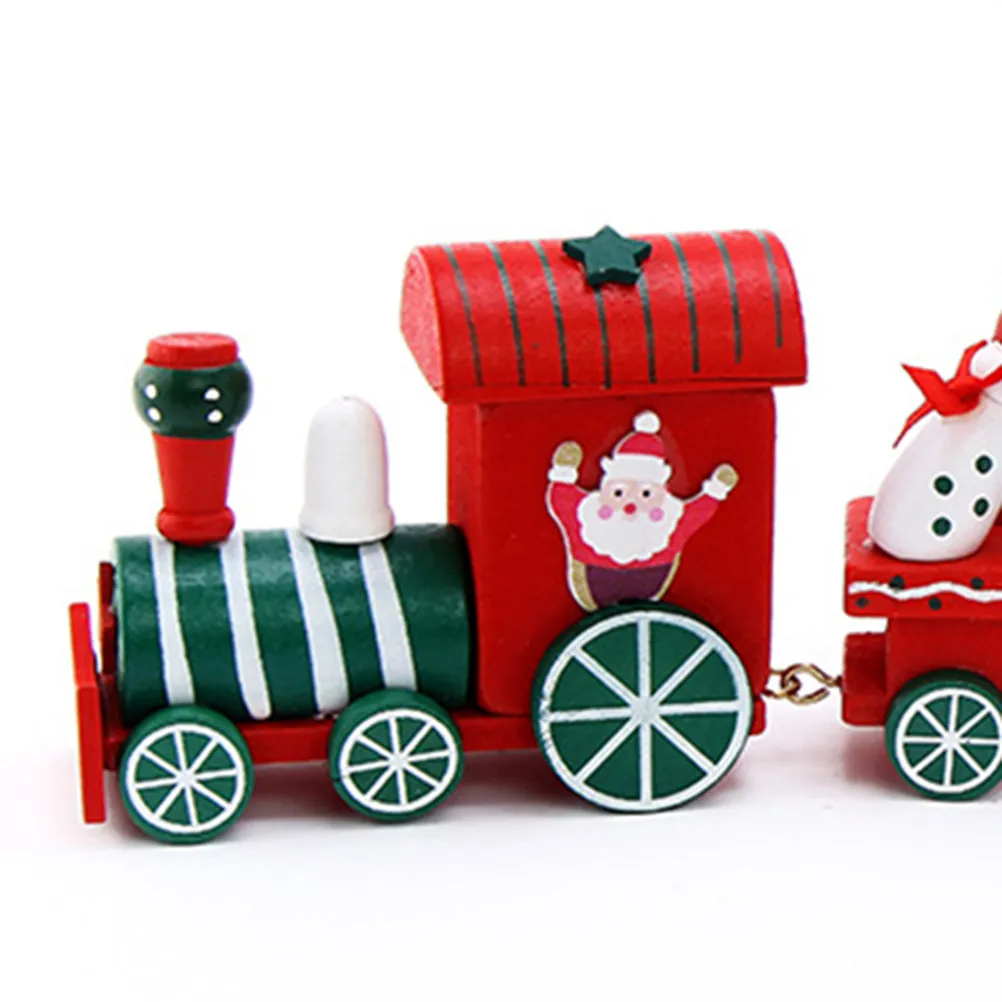 Christmas Colorful Painted Wooden Three-Section Train Mini Desktop Decoration Gift for Home Office Kindergarten Christmas Tree