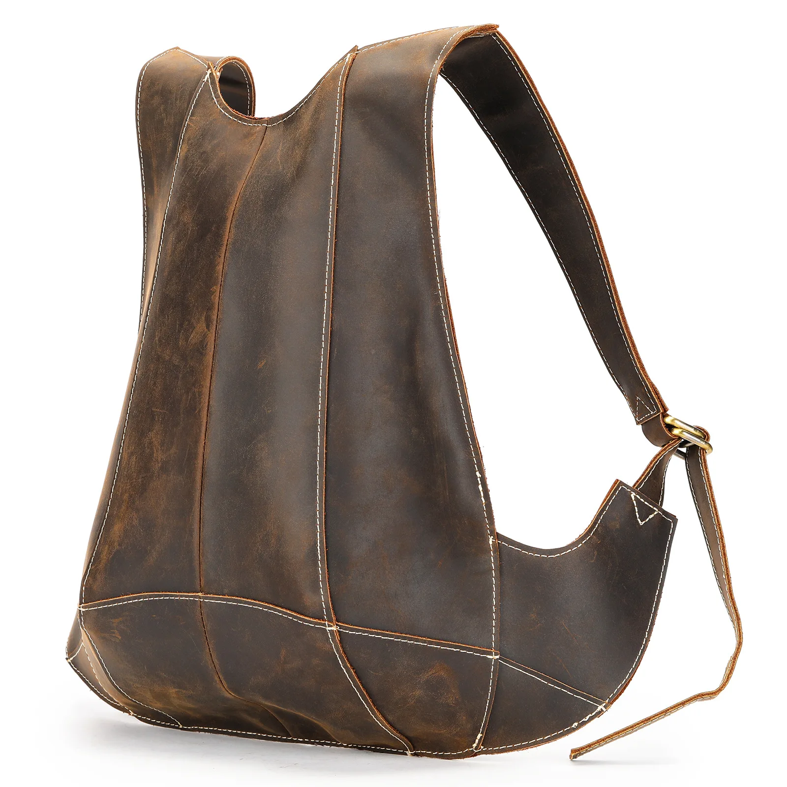 Leather Backpack, Brown Vest Shoulder Bag Men's Casual Handmade Cowhide Personality Trend Fashion Men's Backpack