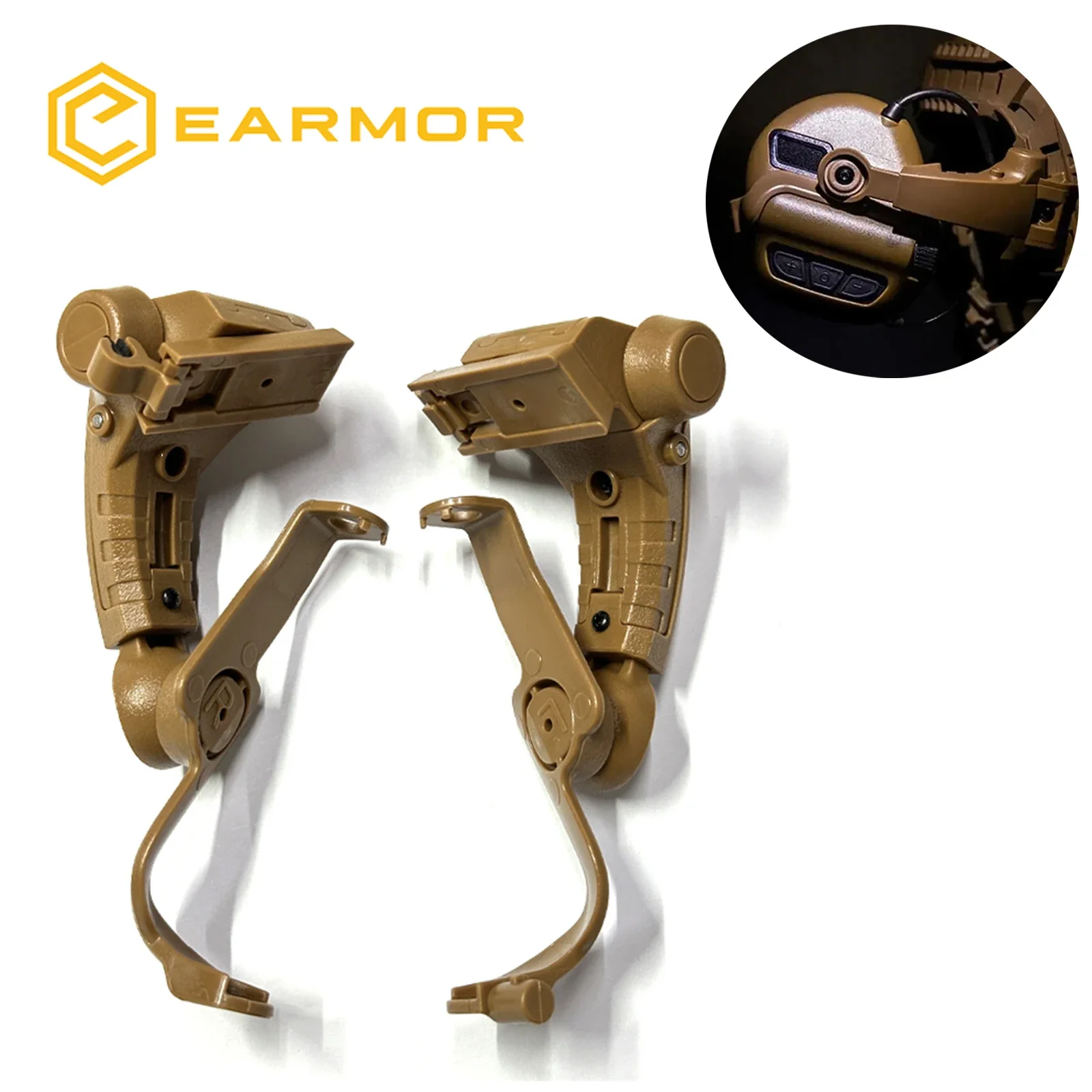 Tactical Headphone Rail Mount for Earmor M31/M32/M32H/M31H Headset on Team Wendy M-Lok, Ops-Core Rapid ACH Helmet Rail