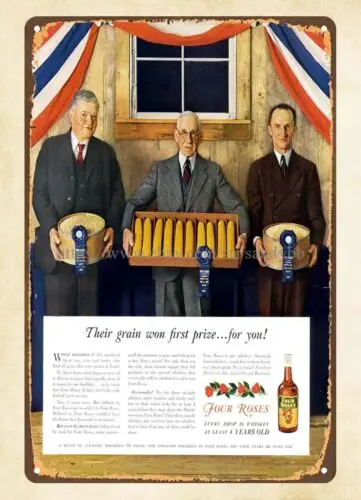 1939 Four Roses Bourbon whiskey metal tin sign Their grain won first prize-Aluminum