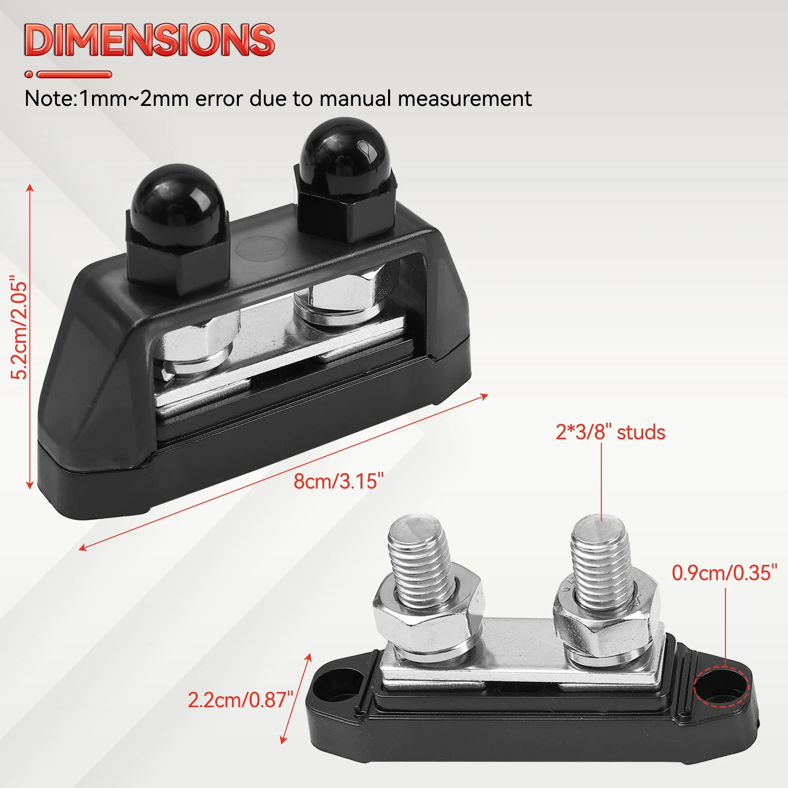 

250A Busbar Terminal Block Marine Power Distribution Block M10 Pure Copper Terminal Studs For Car Auto Marine Car RV With Cover
