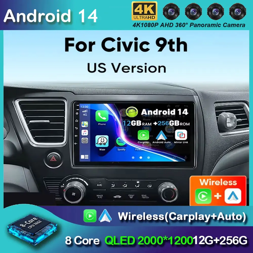 

Android 14 Car Radio For Honda Civic 9 9th US Sender Coupe Multimedia Player Video Carplay DSP GPS No 2din DVD Head Unit