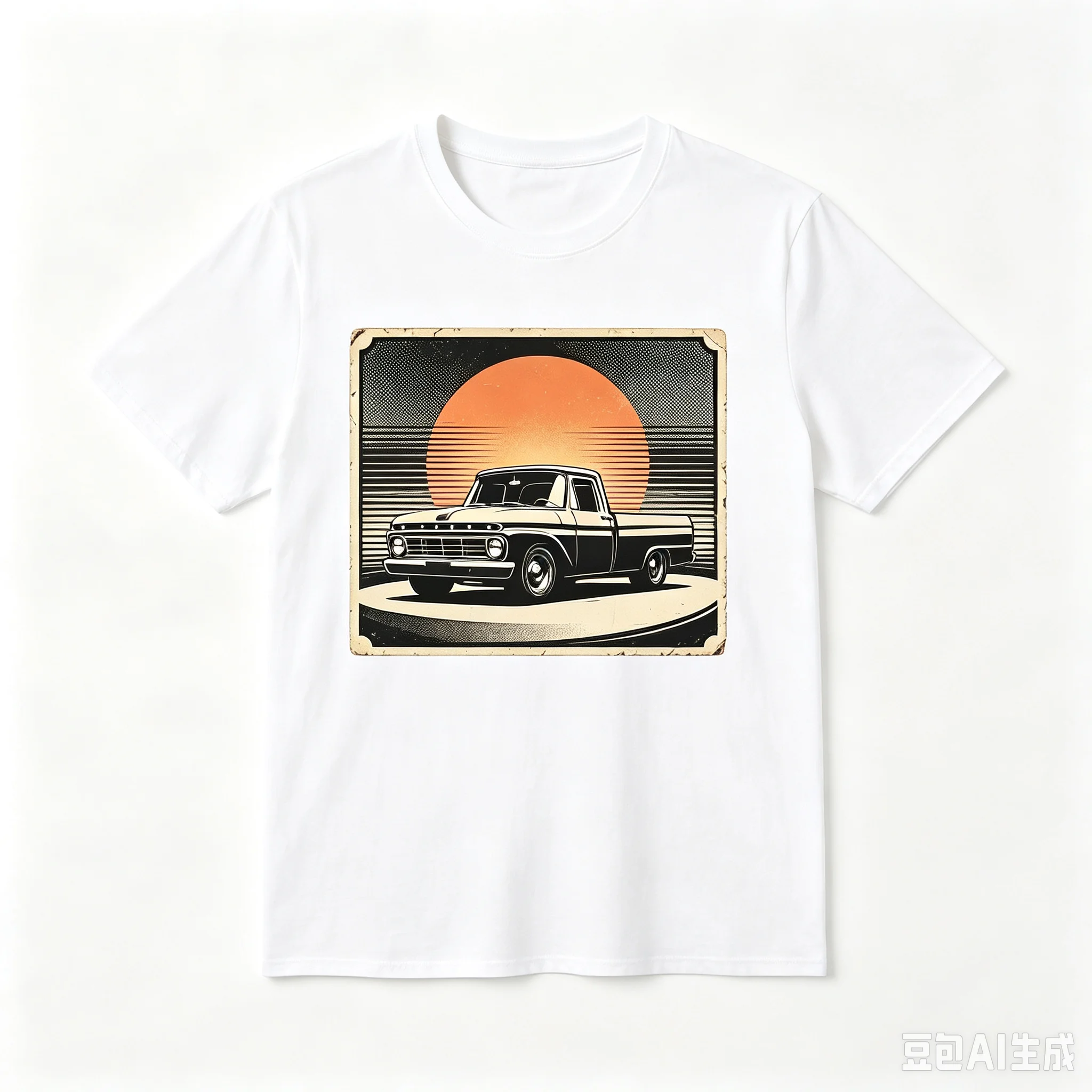 Vintage Classic Pickup Truck Graphic T-shirt Unisex Retro Sunset Car Crew Neck Tee