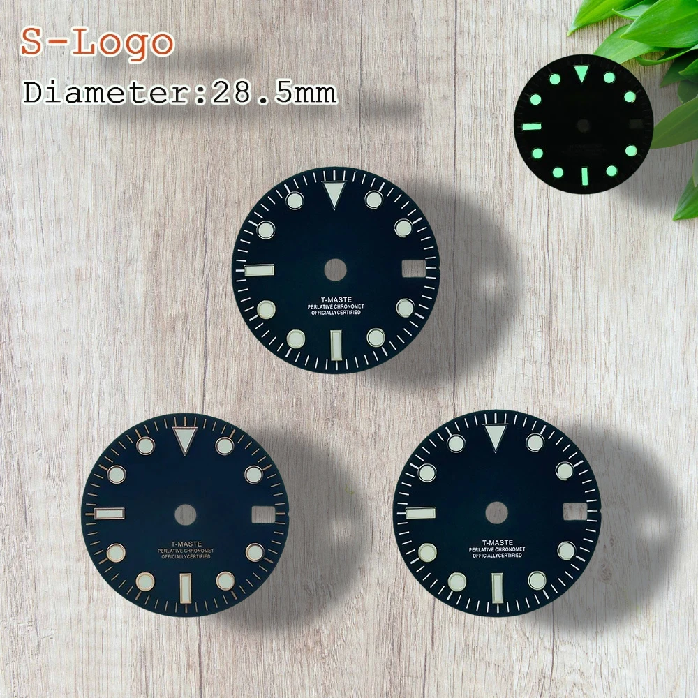 

New 28.5mm S logo NH35 dial black dial green illuminated dial suitable for NH35/NH36 movement clock tool accessories