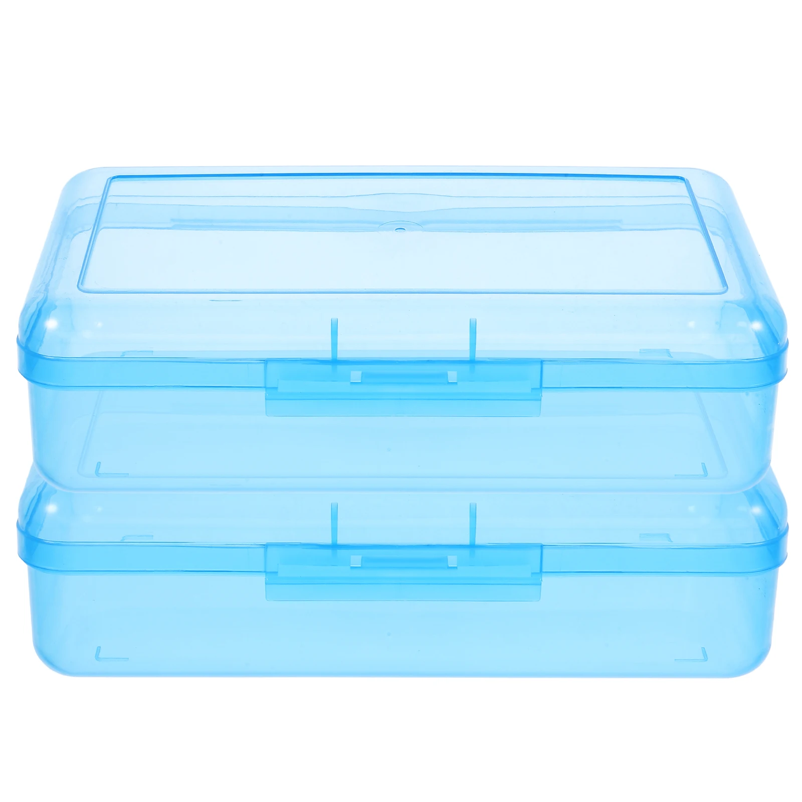 

2Pcs Plastic Pencil Case Rectangular Translucent Blue Flower Design for Students Office Study Travel Durable Large Capacity