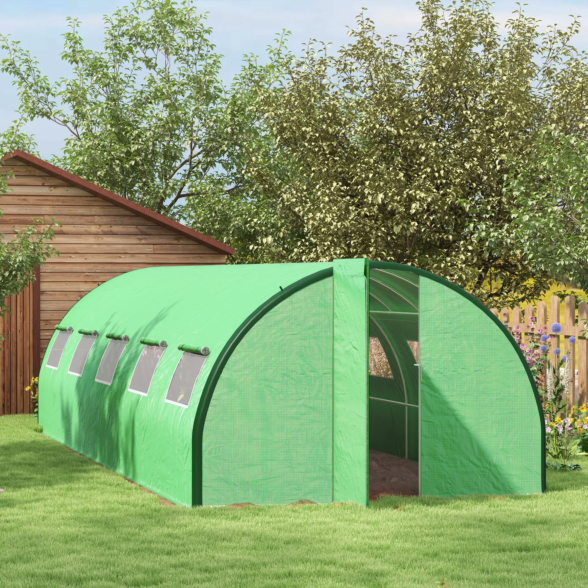 

Outsunny Tunnel Greenhouse W/ Doors and Windows, Green, 24.6' X 10' X 6.6'