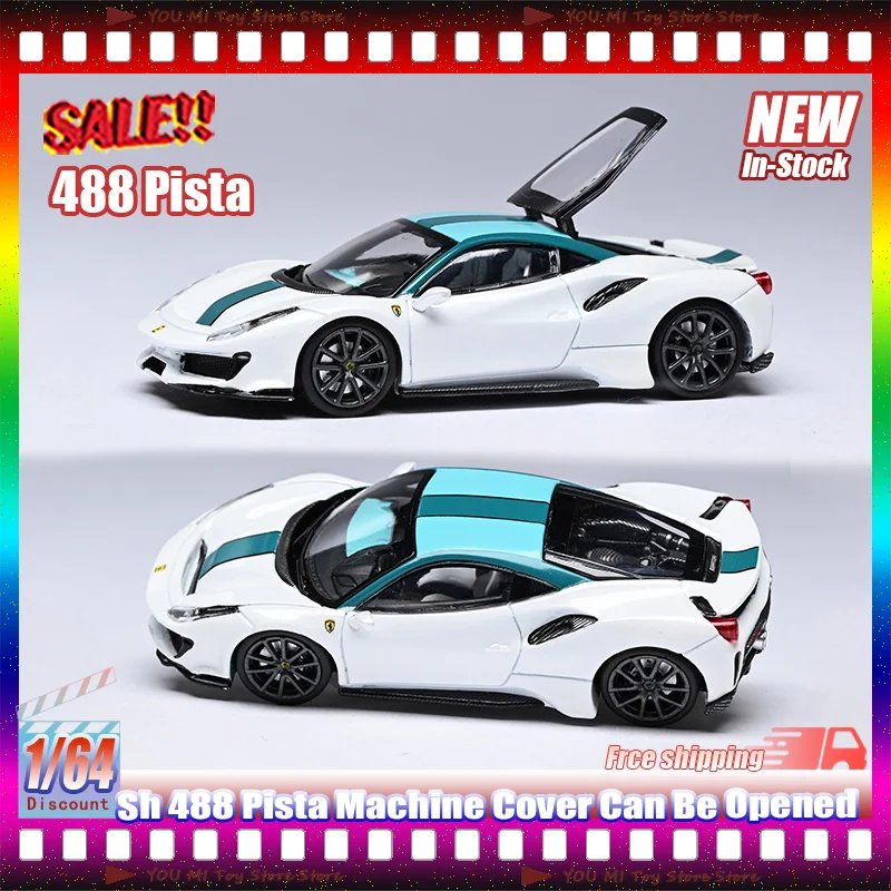 

New Sh 1:64 Prancer 488 Pista Machine Cover Can Be Opened To Simulate Alloy Microdie-Cast Car Model Custom Collection Toys Gifts