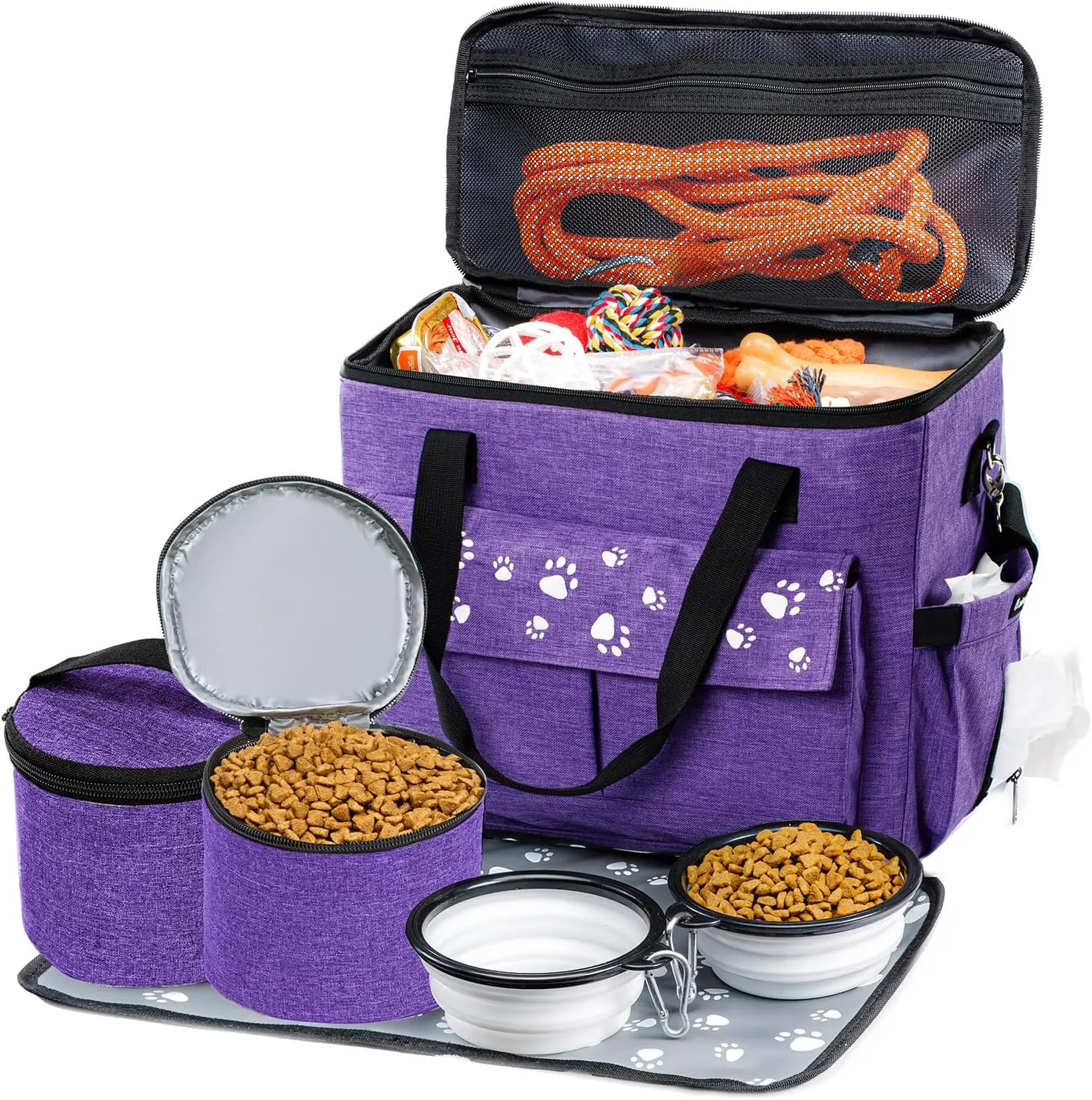 

Дорожная сумка для собак, одобренная авиакомпанией, с контейнером для еды и складными мисками, X-большая переноска для домашних животных выходного дня