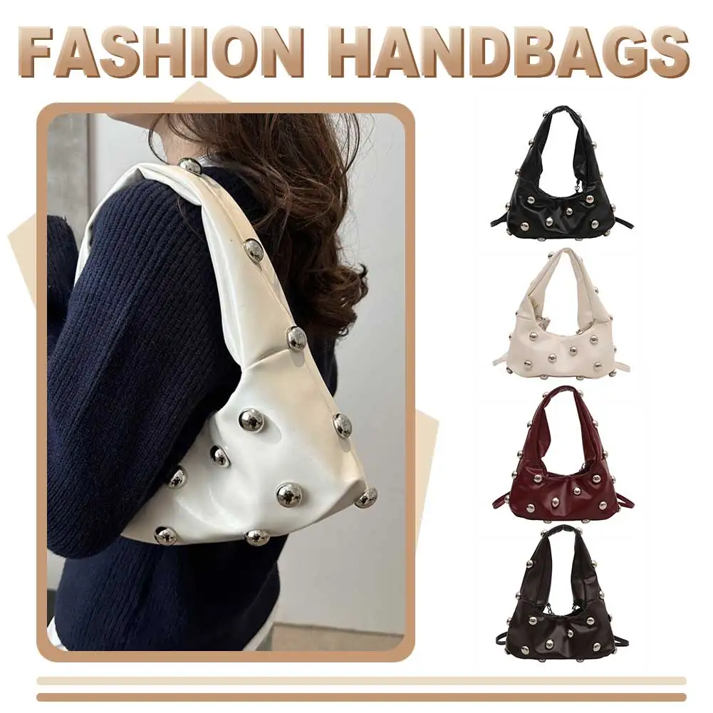 

Сумка-хобо с заклепками, дизайнерская сумка через плечо, модная сумка-тоут для женщин, для работы, шопинга и путешествий