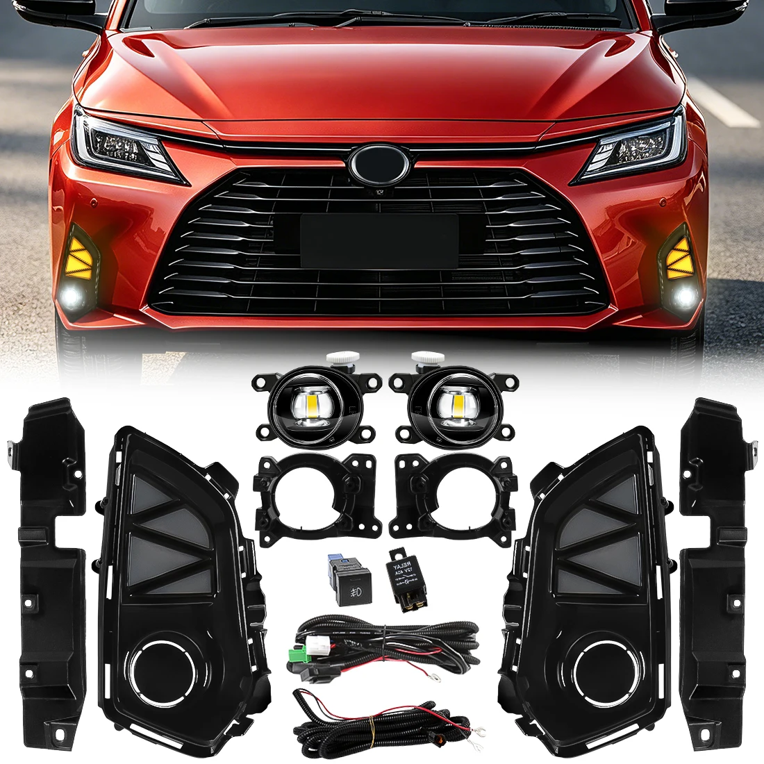 Car LED Daytime Running Light For Toyota Yaris Ativ Vios 2022 2023 Dynamic Turn Signal Driving Headlights Front Bumper Lamp 12V