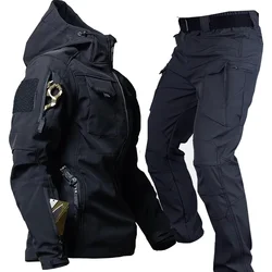 Winter Outdoor Waterproof Suits Men Tactical Windproof Hooded Jacket Fleece Warm Pants Multi-pocket Military Thermal Sets Autumn