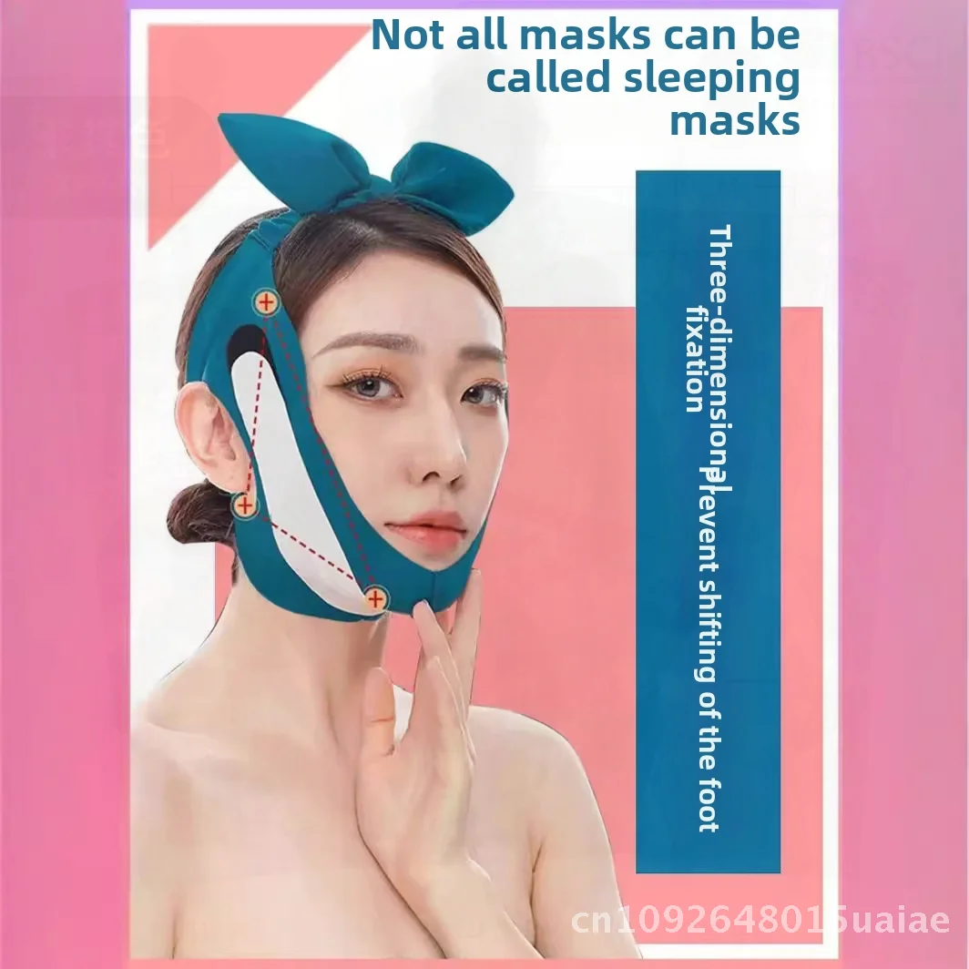 Bendaggio per il sollevamento del viso V-Face rassodante Mezza copertura Doppio mento Maschera per dormire Giada a infrarossi Verde Rosa Blu pavone per la bellezza e