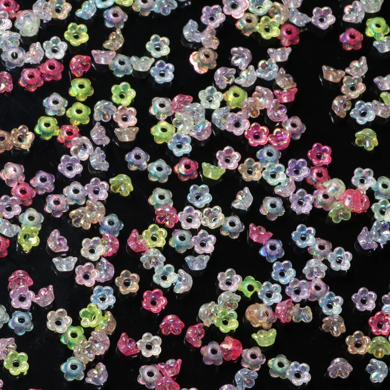 100/200 Stück 4/6 mm ABS Mini-Blumenperlen Bunte Acryl-Abstandsperlen für Schmuckherstellung Diy Armband Halskette Schlüsselanhänger Handwerk