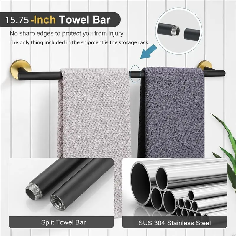 ABUH-Round Stainless Steel Bath For Bathroom Accessory Set 5 Pieces For Bathroom Towel Bar 15.75 Inch Wall-Mounted Towel Rack Sy
