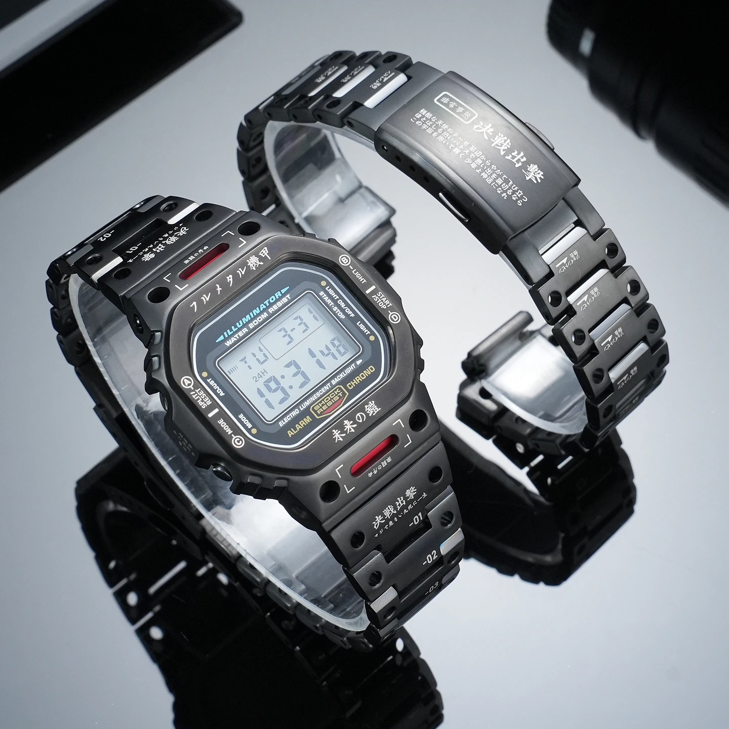 Mecha Set DW5600 Metal Stainless Steel Case and Strap Set - Specifically Designed for Modifying the Casio GW-B5600 Men's Watch