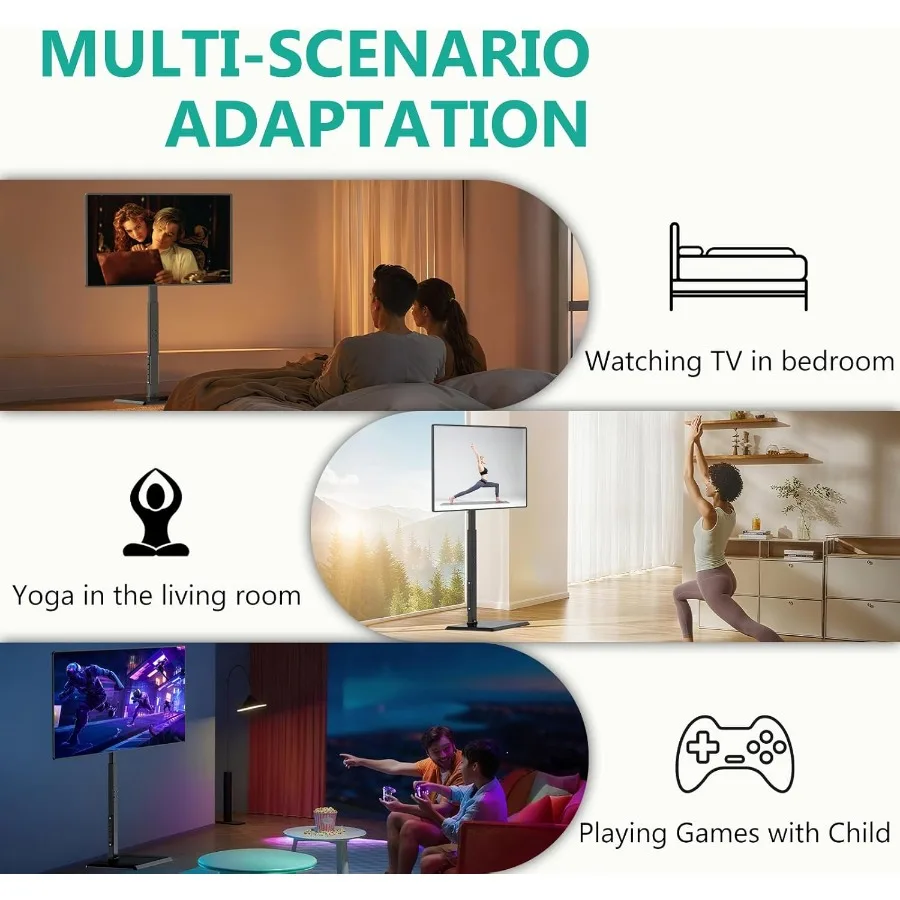 حامل تلفزيون بأرضية طويلة مع مخرج طاقة مدمج لأجهزة التلفاز مقاس 3275 بوصة يصل ارتفاعًا يصل إلى 110 رطل وتصميم دوار قابل للتعديل مع خشبي B #2