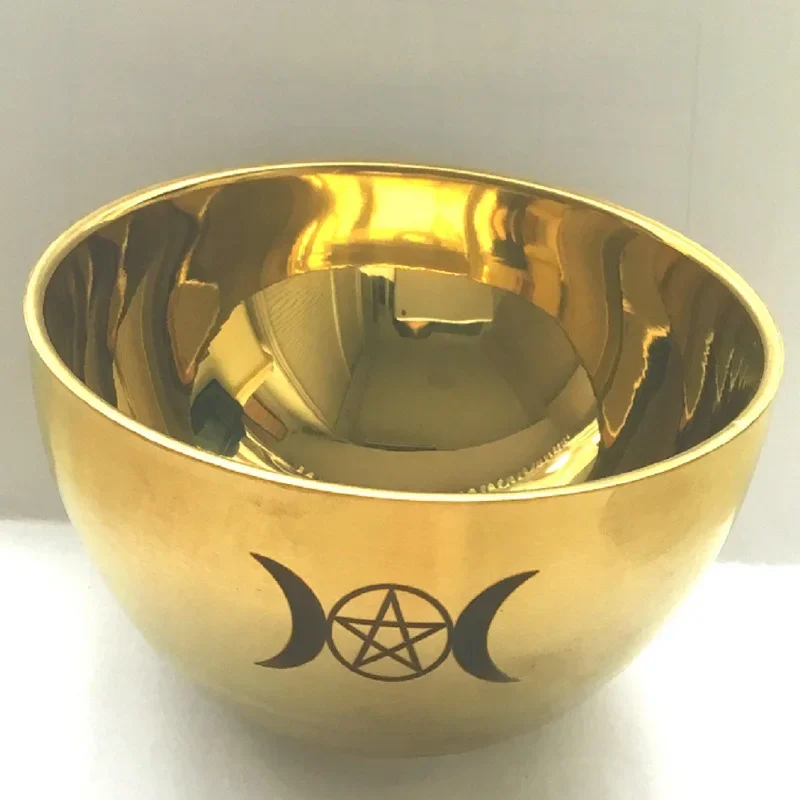 Ritual Bowl Tarot Pentagram Stainless Steel Gold Plating/ Tableware Ceremony NoonDivination Astrological Tool Altar Prop