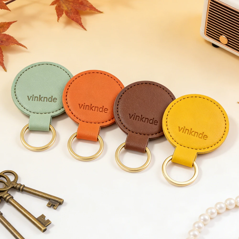 

Bulk Personalized Pink PU Leather Keychain Blanks Solid Color Round Shape Leather Keyholder for Men Women Birthdays Party Gifts