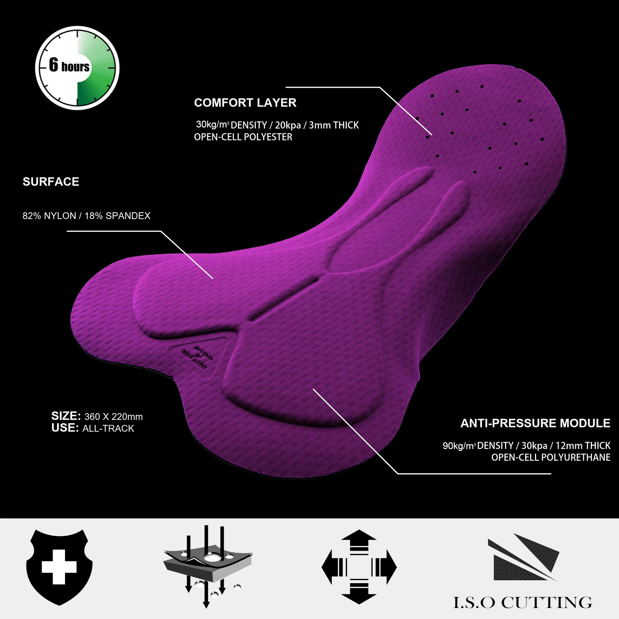 DAREVIE-almohadilla de ciclismo 3D para hombre, esponja suave de corte, 360X220 MM